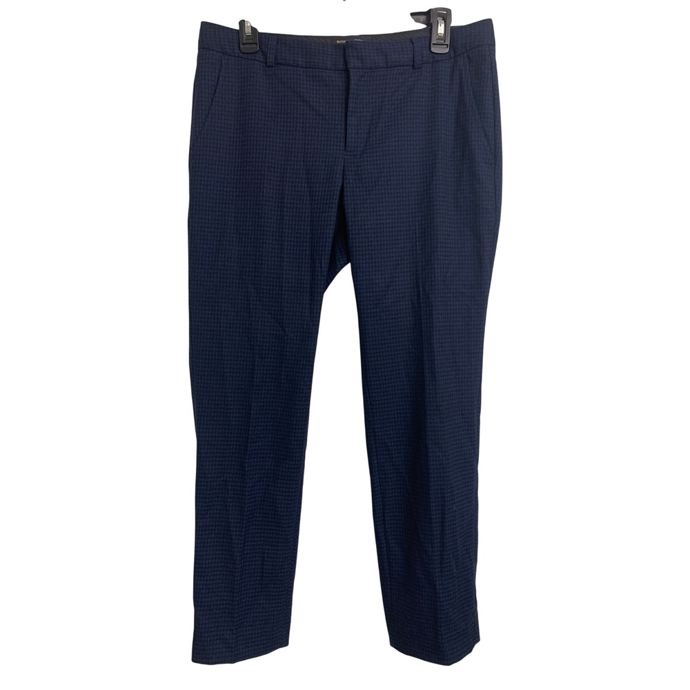 Banana Republic Ryan Slim Straight Pants Navy Blue Micro Check Petite 8P
